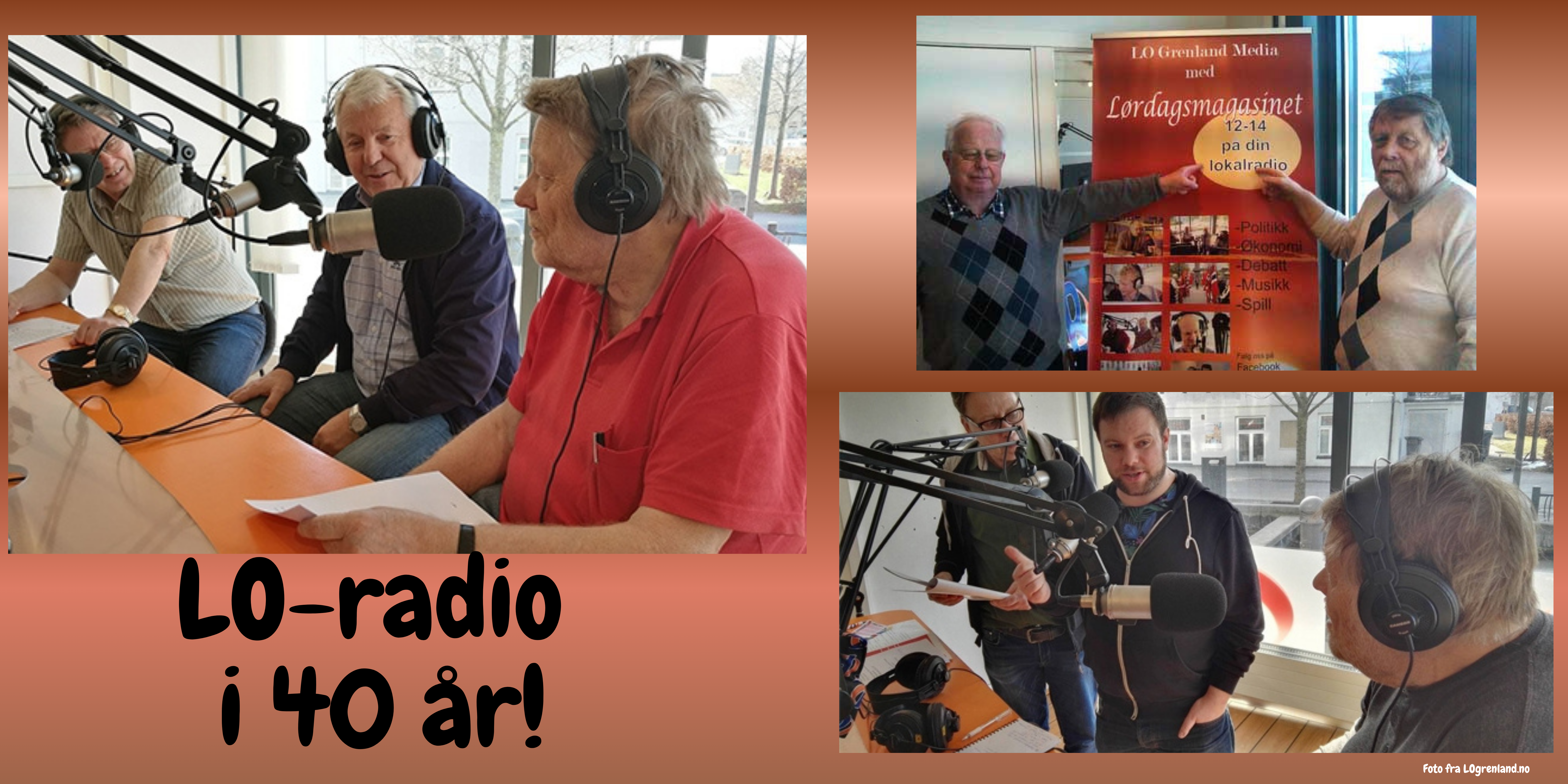 Bildet viser flere situasjonsbilder fra LO-radioen i studio.