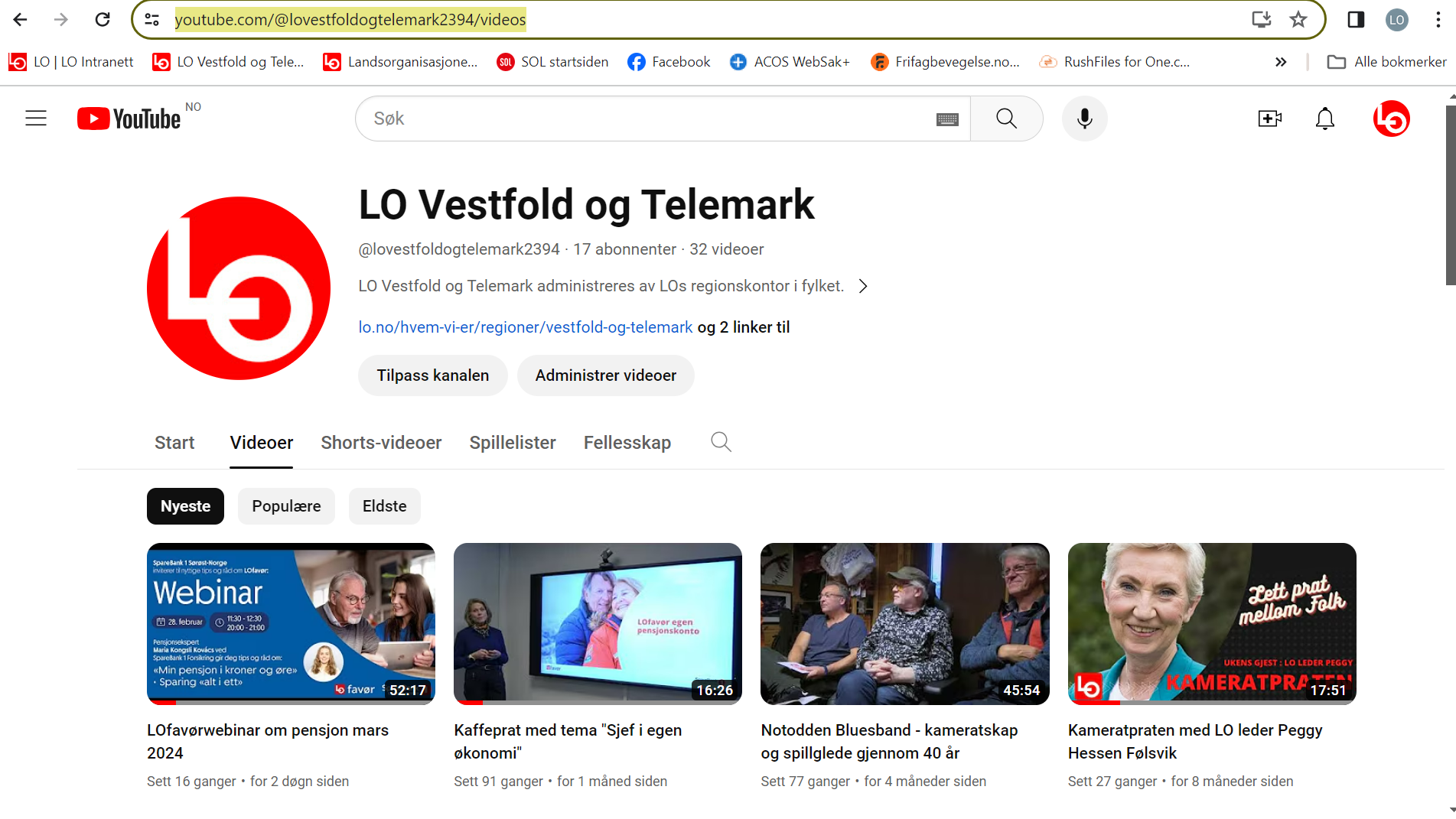 Print-screen av forsidebilde på YouTubekanalen vår