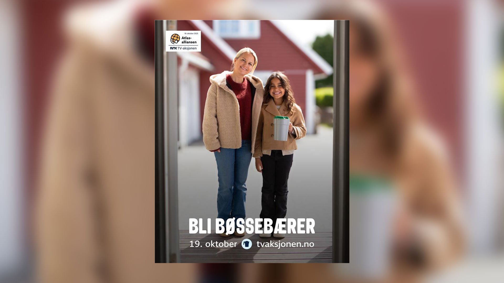 Bilde fra årets TV-aksjon med teksten: Bli bøssebærer!
