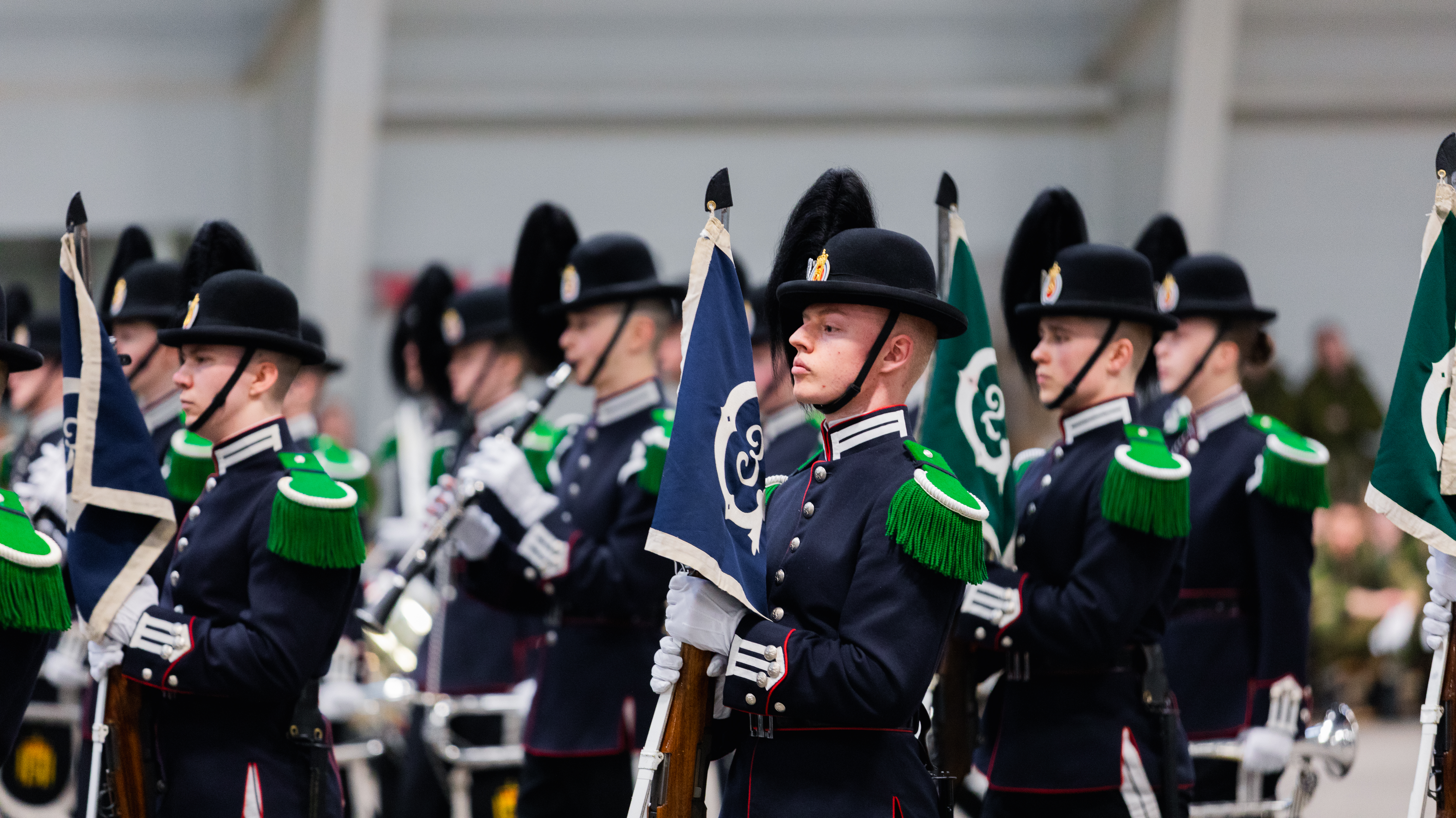 Gardekompani står oppstilt. Foto.
