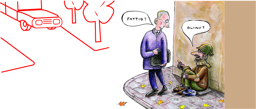 Satiretegning. Fattig-blind