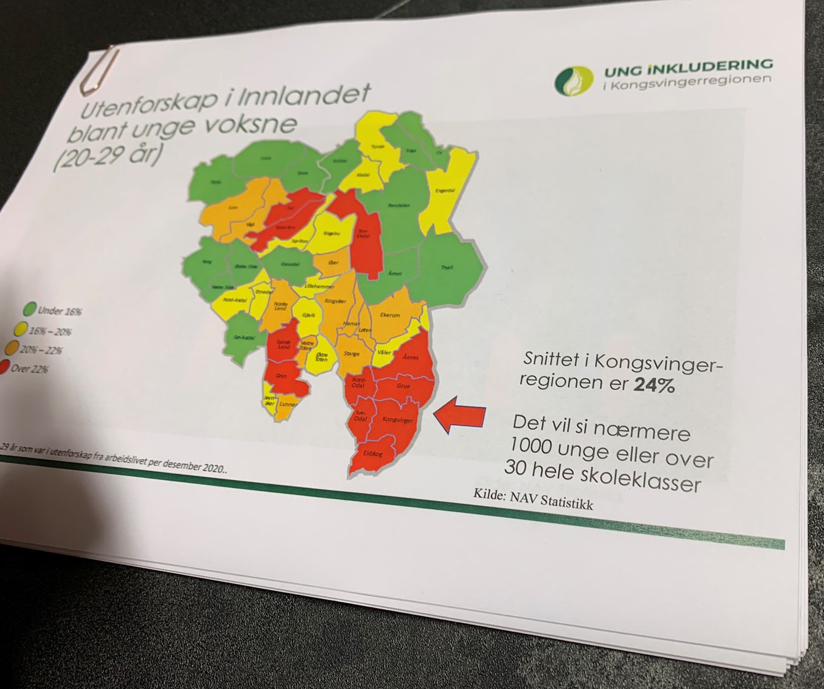 Kart med fargekoder for statistikk over utenforskap