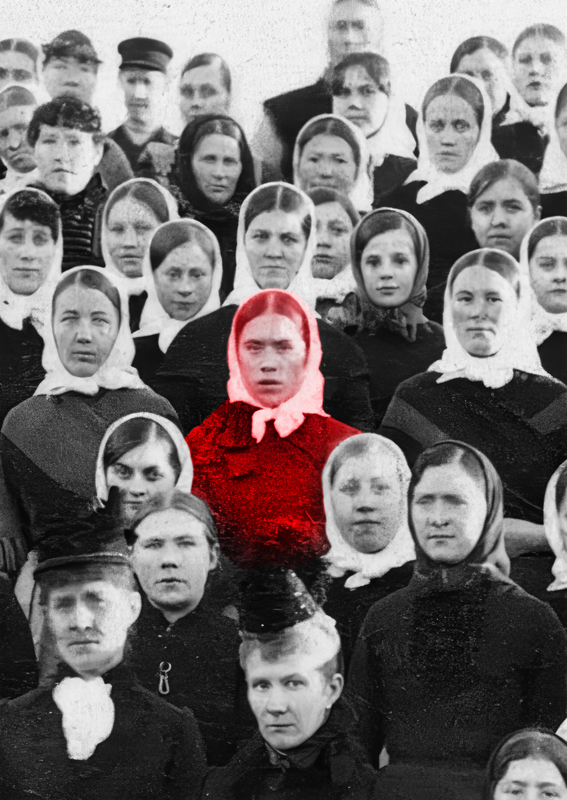 Bildet viser streikende fyrstikkarbeidere på Bryn fyrstikkfabrikk i 1889. De står i samlet flokk med fagforeningsbannere og ser intenst inn i kamera. Nesten alle er kvinner. 