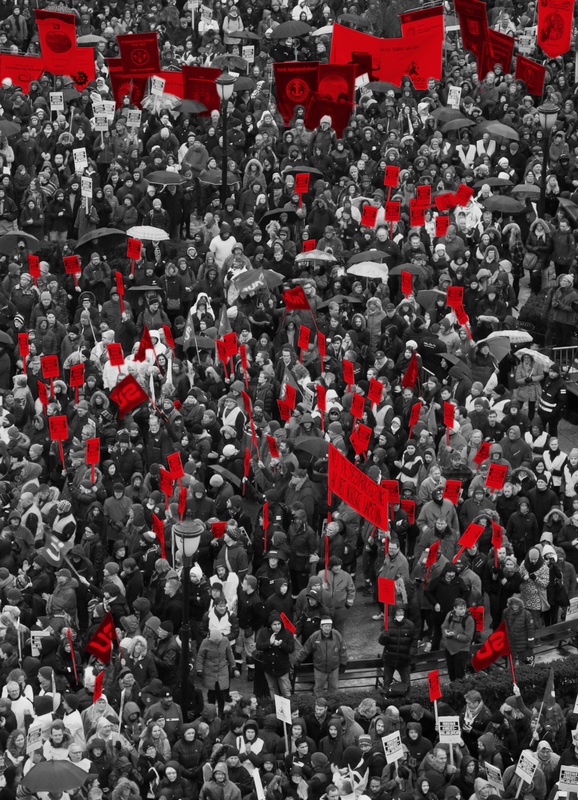Bildet viser storstreiken mot liberaliseringen av Arbeidsmiljøloven i 2015. 