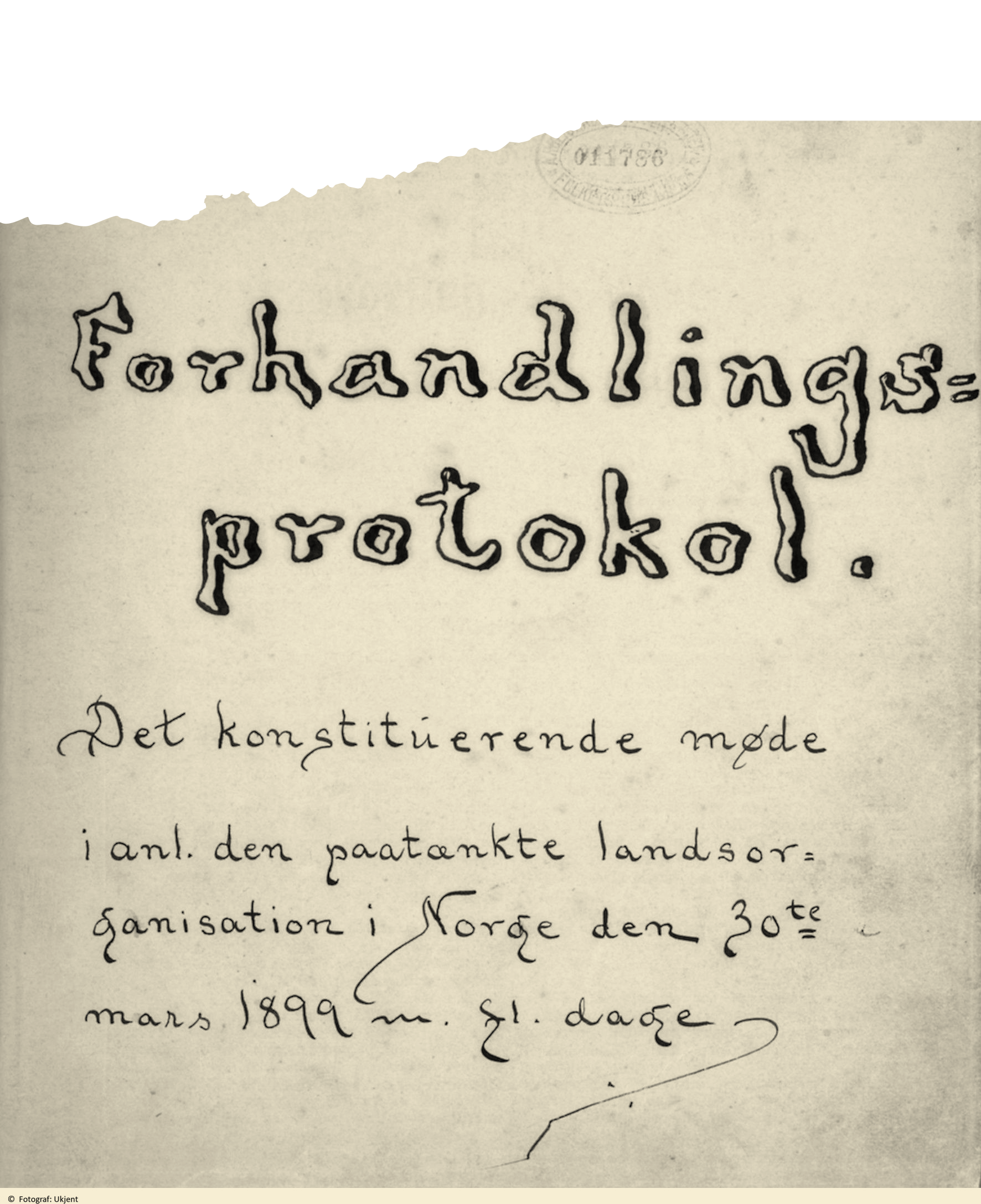 Bildet viser forhandlingsprotokollen for LOs konstituerende møte.